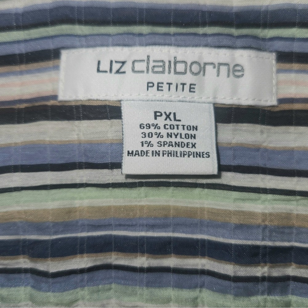 Liz Claiborne Petite PXL Striped Button Front Long Sleeve Top - Picture 4 of 8